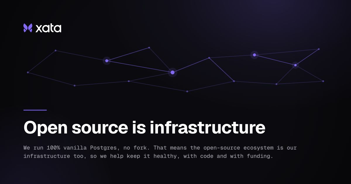 xata's tweet photo. We run 100% vanilla Postgres. No fork, no modifications.

A deliberate decision from day one to build a platform around Postgres with branching at the storage layer instead of inside the database.

This means that the whole Postgres ecosystem just works with Xata. https://t.co/PBSLte3OW4