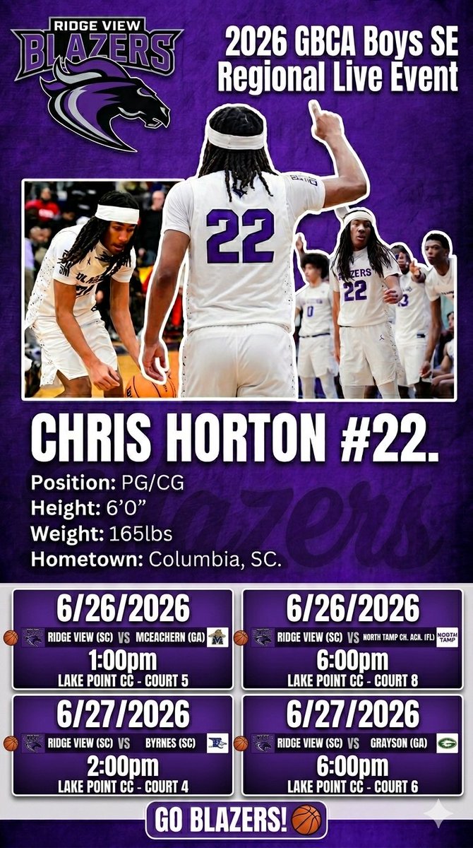 chris_buckets09's tweet photo. Game schedule for GBCA SE Regional Live Event. #NextLevel #Agent22 #AllEarnedNothinGiven @RidgeViewHoops @TEAL_POPS @Cpowell15 @AndrewBaxleySC @PrepHoopsSC @usc2023 @LouatTheState @JamieShaw5 @On3 @247Sports https://t.co/ghsQ9MqF7f