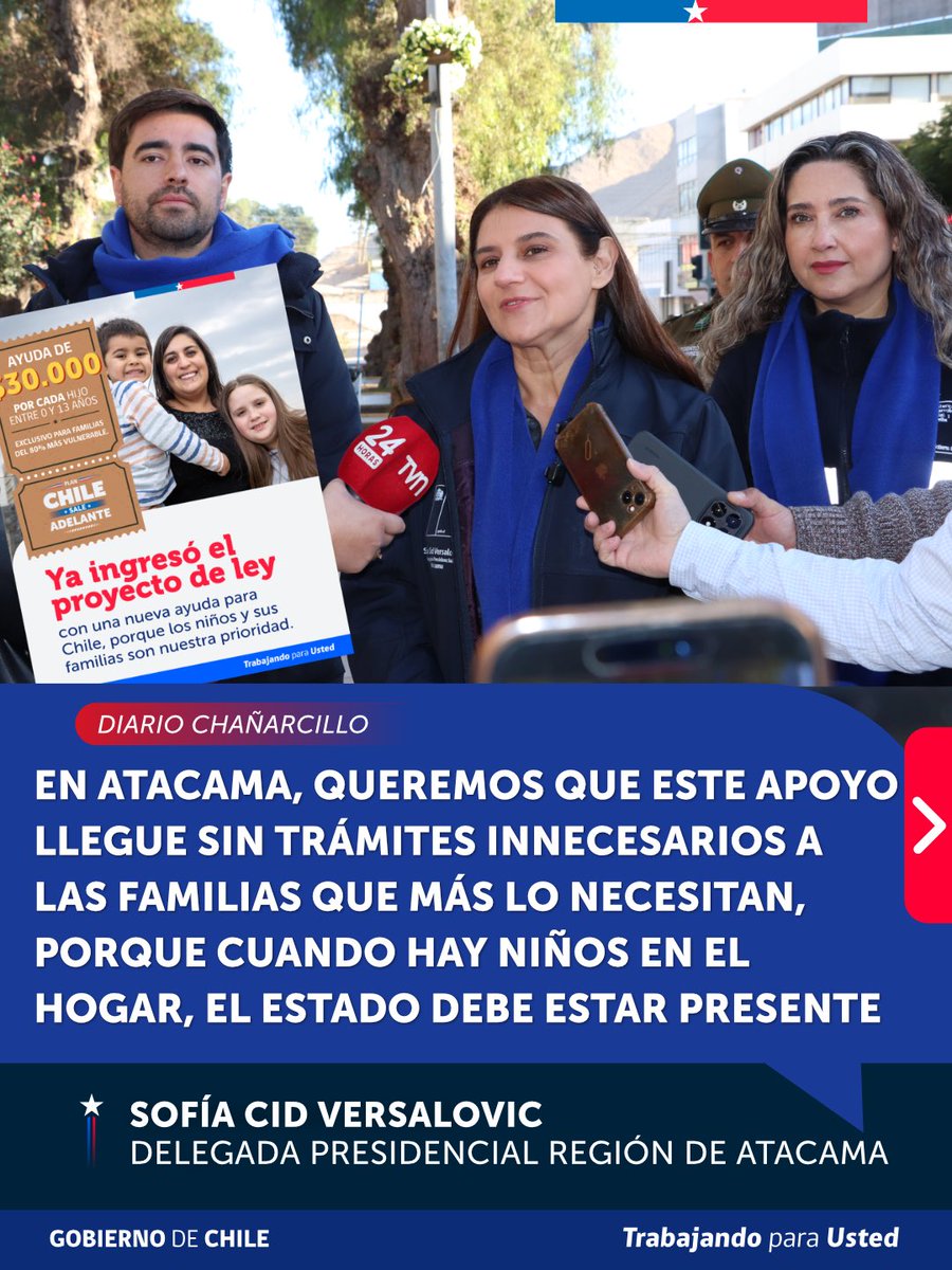 DPRAtacama's tweet photo. 👧👦 Cuando hay niños en el hogar, cada apoyo cuenta.

En Atacama, la Delegada Sofía Cid y la Seremi Jessica Gómez destacaron el proyecto de bono extraordinario de apoyo a la niñez, dirigido a menores de 13 años del 80% más vulnerable según el Registro Social de Hogares. https://t.co/mGbiYFX6gW