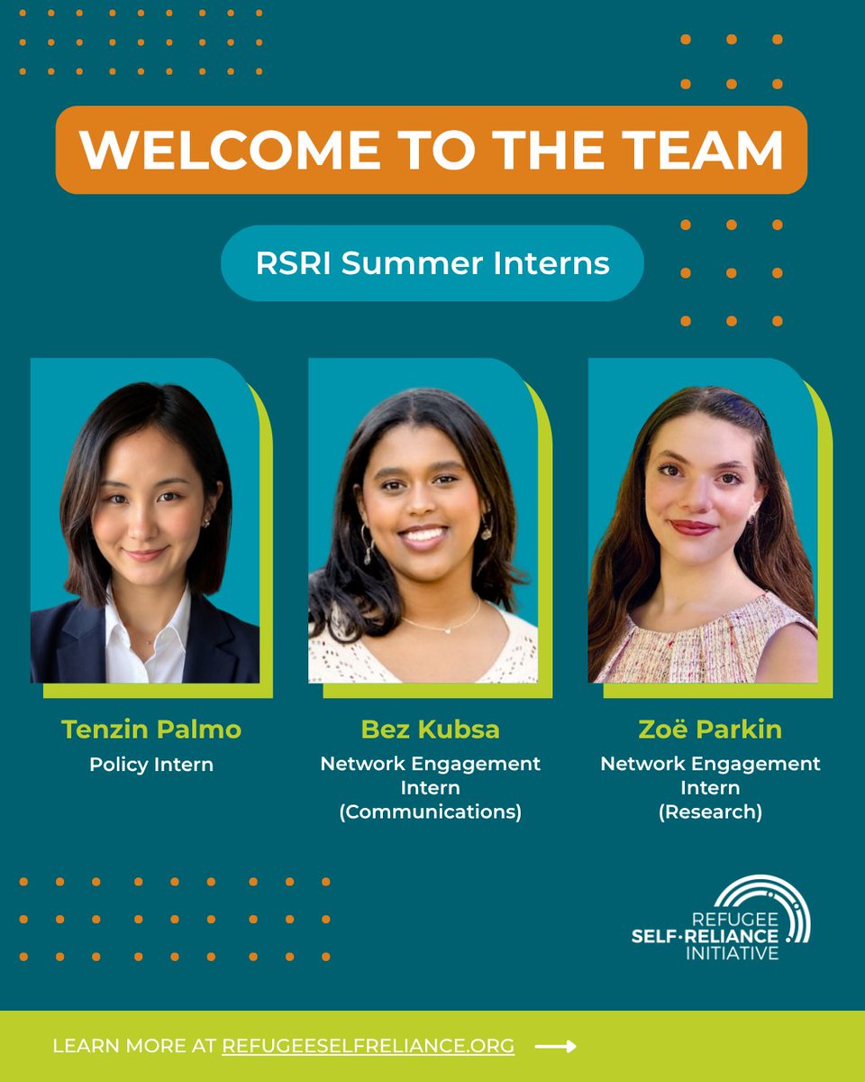 RefugeeSRI's tweet photo. 📣 We are excited to welcome three outstanding interns to the RSRI team this summer! Together, Tenzin, Bez, and Zoë bring diverse experiences, fresh perspectives, and a shared commitment to advancing refugee self-reliance. We're thrilled to have them on board! 👏 https://t.co/Ez3CU4iWPF