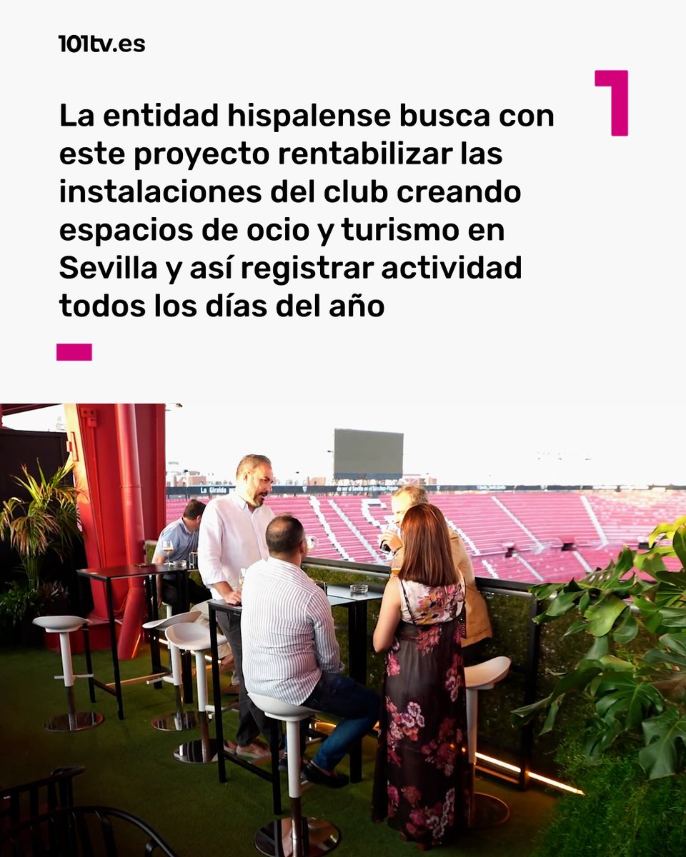 101TVSevilla's tweet photo. 🔴 El Sevilla presenta su particular 'Sky Bar' en el Estadio Ramón Sánchez-Pizjuán.

🍸 La entidad hispalense busca con este proyecto rentabilizar las instalaciones del club creando espacios de ocio y turismo en la ciudad.

ℹ️ @JavierSotillo_
📲 Más información en https://t.co/SRdM5yjTyr 

#SevillaFC #SkyBar #actualidad