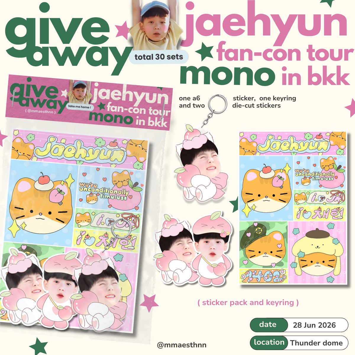 mmaesthnn's tweet photo. pls kindly rt, ♡

.｡ﾟﾟ･｡･  ིྀ⋆.
𐙚.    giveaway for 𝙑𝙖𝙡𝙚𝙣𝙩𝙞𝙣𝙚𝙨 (｡◠‿◠｡)
　ﾟ་･ . ･་𐙚

𓇼 total 30 sets
𓇼 sticker pack and keyring 

♡ 28 Jun 26
♡ at Thunder dome

#JAEHYUN_MONO 
#JAEHYUN_MONO_BANGKOK https://t.co/lpVY0jk5GE