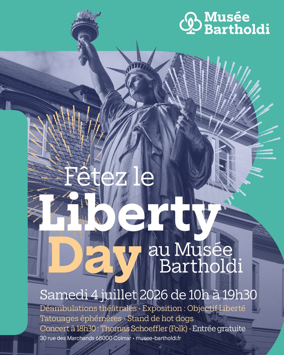 villecolmar's tweet photo. Le 4 juillet, à l’occasion du 250ᵉ anniversaire de l’indépendance des États-Unis, le Musée #Bartholdi vous ouvre gratuitement ses portes !
Programme complet : https://t.co/eF0jrP3TYw https://t.co/rEm0yw7crt