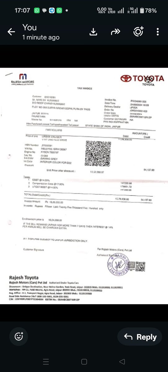 kumawat2n's tweet photo. @Toyota_India
@MHI_GoI
@jagograhakjago
This is regarding complaints for replacement of Defective Sunroof Without Additional Charges – Toyota Urban Cruiser Hyryder Neo Drive Petrol MT (Reg. No. 24BH6762K).
Ref:1.:TCM0426149309, TCM0526197387 after many persuasion no action till. https://t.co/WGNrt3OTnu