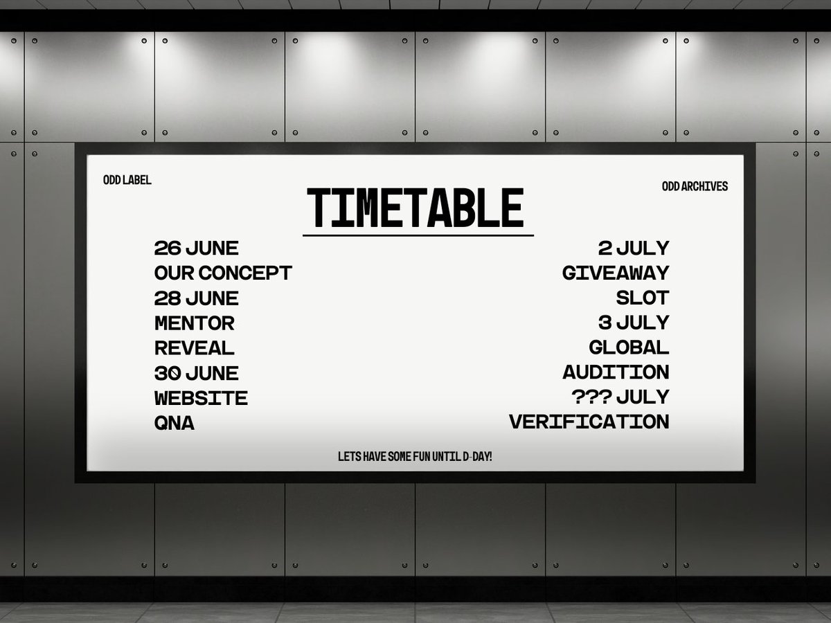 OddLabel's tweet photo. 𝖵𝗈𝗅. 𝟣: Calling all candidates! Please proceed into the room to review the 𝖳͟𝗂͟𝗆͟𝖾͟𝗍͟𝖺͟𝖻͟𝗅͟𝖾 prepared by Odd Label. Be sure to read everything carefully, and let’s make unforgettable memories together until the day of the audition. 🌐📄 https://t.co/11TOQe6b7I