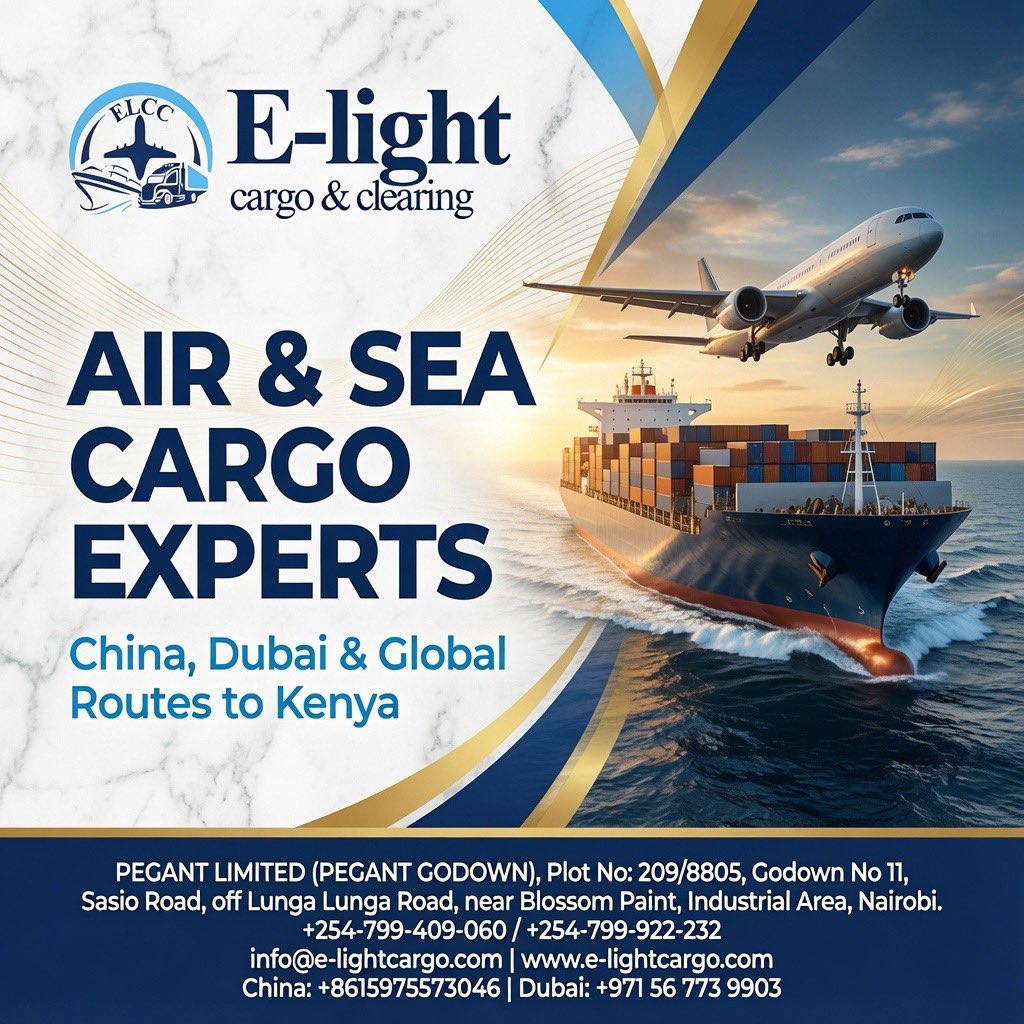 amasam58's tweet photo. ✈️🚢 AIR & SEA CARGO EXPERTS — Your goods, delivered to Kenya!
From China, Dubai and major hubs around the world — E-Light Cargo & Clearing brings your shipments home, safely and on time. 🌍
Whether you need it FAST by air or COST-EFFECTIVE by sea, we have the right solution for your cargo and your budget.
✅ Air Freight — quick & reliable
✅ Sea Freight — ideal for bulk
✅ Full customs clearance handled
✅ Door-to-door delivery in Kenya
✅ Real-time WhatsApp updates
Trust the experts to move your world forward. 📦
📞 +254 799 409 060 / +254 799 922 232
📧 info@e-lightcargo.com
🌐 https://t.co/0DLDKqo8JQ
💬 DM or WhatsApp us today for a FREE quote!
#AirAndSeaCargo #ELightCargo #ChinaToKenya #DubaiToKenya #FreightKenya #CargoExperts #ImportKenya #LogisticsKenya #CargoAndClearing