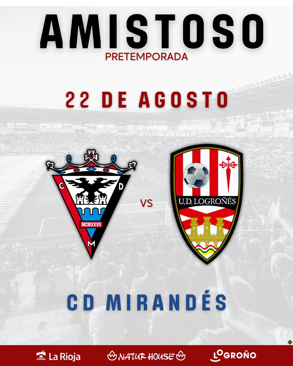 UDLogrones's tweet photo. 🗓️ Tenemos el segundo amistoso de la pretemporada cerrado: el 22 de agosto visitaremos al @CDMirandes. Campo y hora todavía por determinar. ¡En nada nos volvemos a encontrar! https://t.co/tPCF4mwtKY