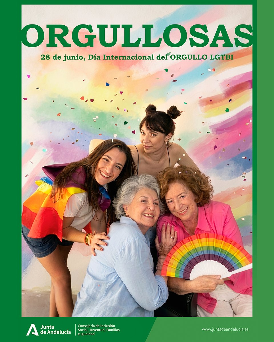 IgualdadAND's tweet photo. 🙋🏻♀️ ¿Aún no has visto nuestra campaña por el Día Internacional del Orgullo LGTBI?
🌈🎬 Bajo el título #Orgullosas, cuenta la historia de cuatro mujeres: dos parejas y dos historias de amor. ¿Su nexo en común? El orgullo de ser quienes son y de amar en total libertad.
🔝🙌🏻 ¡Ya puedes verla completa en nuestro perfil!