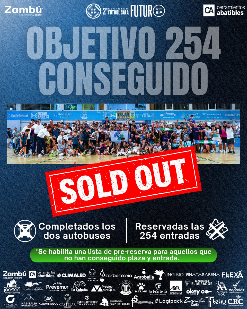 CFS_Pinatar's tweet photo. 🚨𝗢𝗕𝗝𝗘𝗧𝗜𝗩𝗢 𝟮𝟱𝟰 𝗖𝗢𝗡𝗦𝗘𝗚𝗨𝗜𝗗𝗢🚨

❌𝙏𝙤𝙙𝙤 𝙖𝙜𝙤𝙩𝙖𝙙𝙤 para el viaje a Zaragoza 

🤩¡Qué bonito lo que vamos a vivir mañana!

#GOZambúCA https://t.co/kL0SY0XWgF