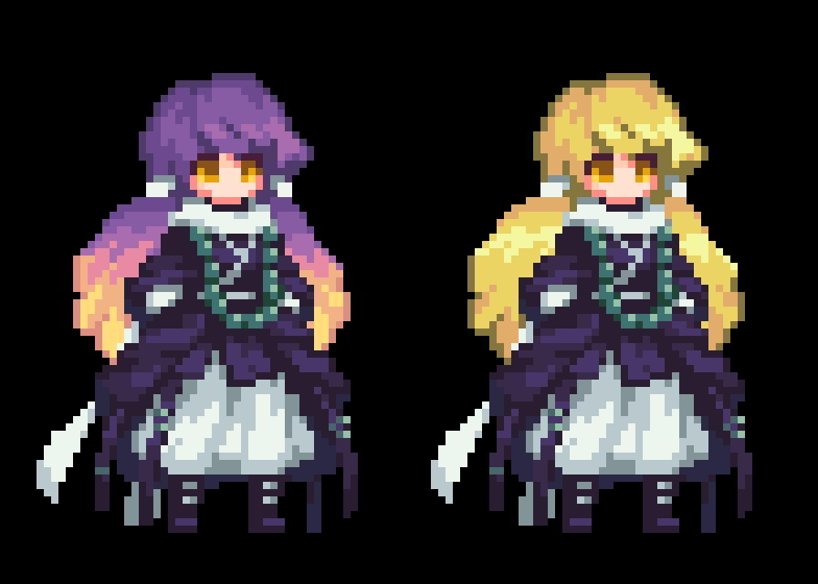 youziKK's tweet photo. #东方华心传 #東方華心傳 #東方华心伝 #동방화심전 #TouhouBloomingSoul   
开发进度，未来将会以两个形态分别出击的圣白莲。
在我们的设计中，原本的白莲是圣洁的金发，入魔后从发根长出了紫色的部分，于是现在成了神魔互相交织、互相平衡、又互相抵抗的样子。
究竟会是怎样的设计呢？敬请大家期待。 https://t.co/fjrLEOBObz