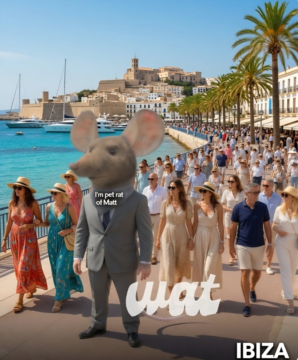 Wat0x63's tweet photo. Hello from Ibiza 🎶🎵☀️
New destination - Rat race around the globe! 🌍
/ $WAT everywhere!
-Dedicated Nightriders 
-Bro of $PEPE, $BRETT, $ANDY and $WOLF 🫂🫂
-Pet of Matt Furie https://t.co/wQxk2Mn0lV