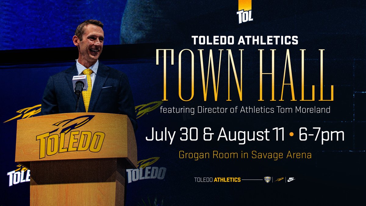 ToledoRockets's tweet photo. Rocket fans, we want to hear from you! 🗣️ The future of Toledo Athletics starts with a conversation. 

Join VP/AD Tom Moreland for a pair of town halls at Savage Arena to hear updates on our programs and share your thoughts, ideas and questions. 🚀

🔗: https://t.co/CFnluD9Nv0 https://t.co/lFPlse12ir