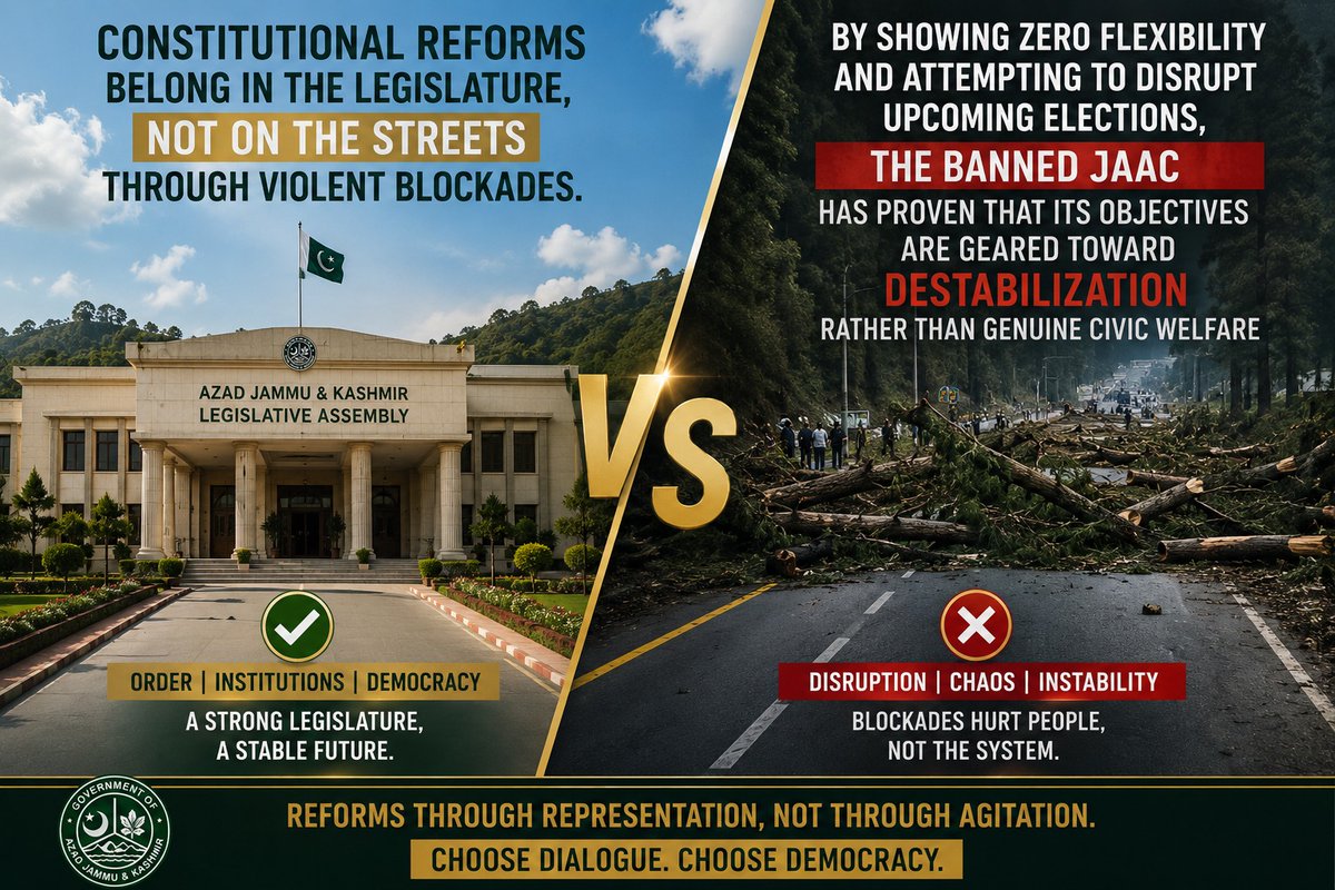 rani_776's tweet photo. Constitutional reforms belong in the legislature not on the streets through violent blockade By showing zero flexibility and attempting to disrupt upcoming elections the banned JAAC has proven that its objectives are geared toward destabilization rather than genuine civic welfare https://t.co/82myl3UIAu