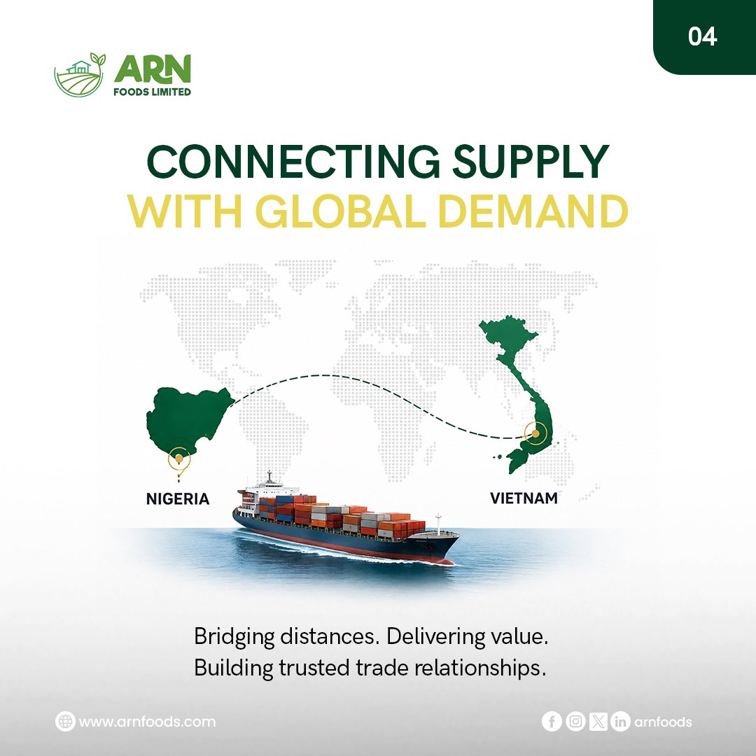 ArnFoods's tweet photo. Every successful export tells a story.

A story of farmers, suppliers, partners, logistics teams, and everyone working behind the scenes to move Nigerian produce from our farms to international markets.

Today, we’re proud to celebrate the successful export of 125 Metric Tons of https://t.co/E85XoZ8ZPm