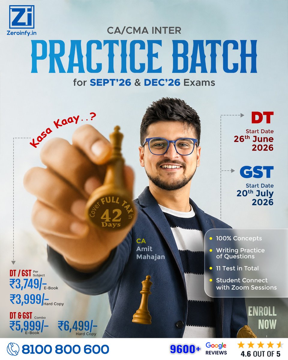 zeroinfy15's tweet photo. #CAInter #Taxation (#IncomeTax and #GST) Practice Batch By #CAAmitMahajan

Order Now : https://t.co/JOunYtKSkj

Free &amp; Fast Delivery | Best Price Guaranteed

Call/WhatsApp on 8100 800 600 for inquiries. https://t.co/JcSQgnG2ao