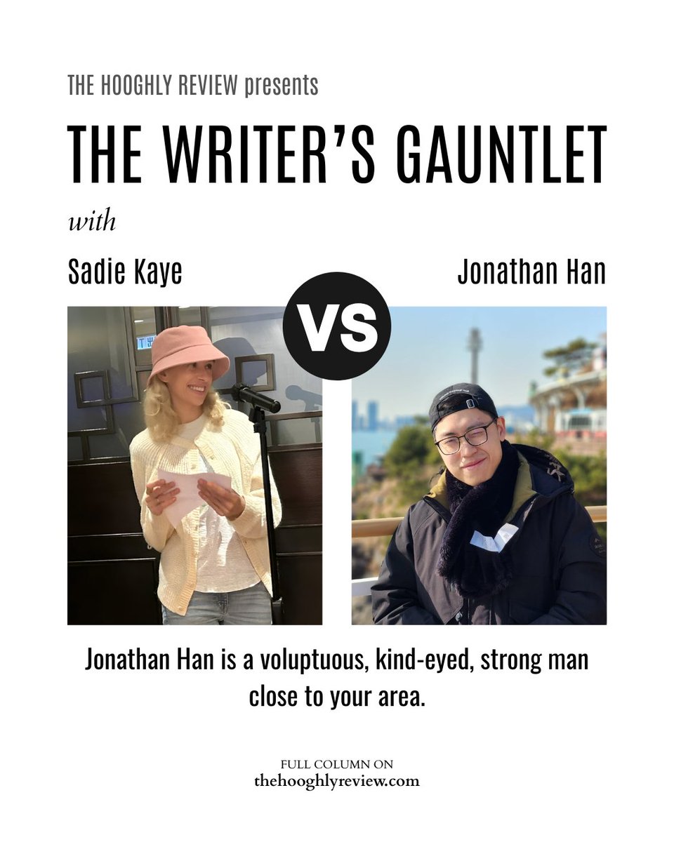HooghlyReview's tweet photo. This week the Writer's Gauntlet with @sadiekaye features "a voluptuous, kind-eyed, strong man," the Tennessee-born, Hong Kong-raised Jonathan Han who is currently working on a story about a swineherder.

https://t.co/Xro7jS5OgA https://t.co/XTpMbUWDYE