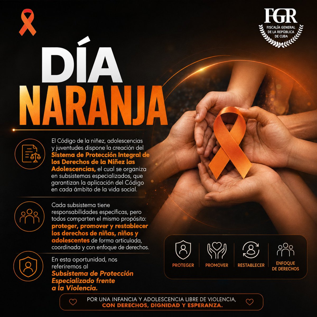 FGR_Cuba's tweet photo. 🧡 #DíaNaranja | #Cuba 🇨🇺 activa un subsistema especializado para proteger a niñas, niños y adolescentes frente a la violencia

🌐 | Todos los detalles en nuestro sitio web ⬇️
https://t.co/GSOEGTaWyo

#FiscalíaCubana https://t.co/C4GD93suDu