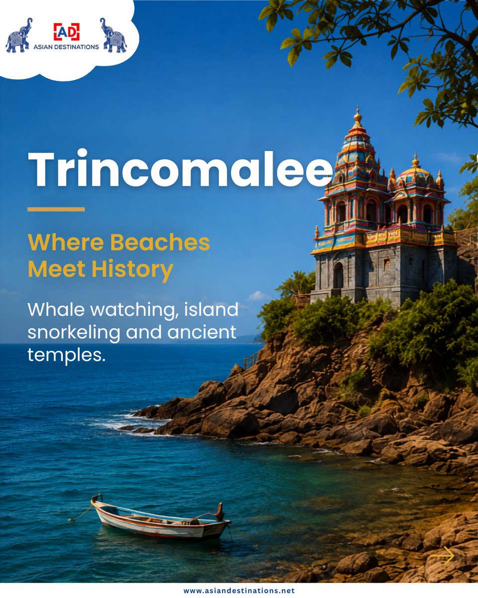 AsianDestintion's tweet photo. Sri Lanka’s East Coast is for travellers who want beaches beyond the usual crowd. Think calm shores, clear waters, surf breaks, temple views and coastal charm from Arugam Bay to Trincomalee.
#SriLankaTravel #EastCoastSriLanka #AsiaTravel #ArugamBay #Trincomalee https://t.co/WpGvJqTZ5j
