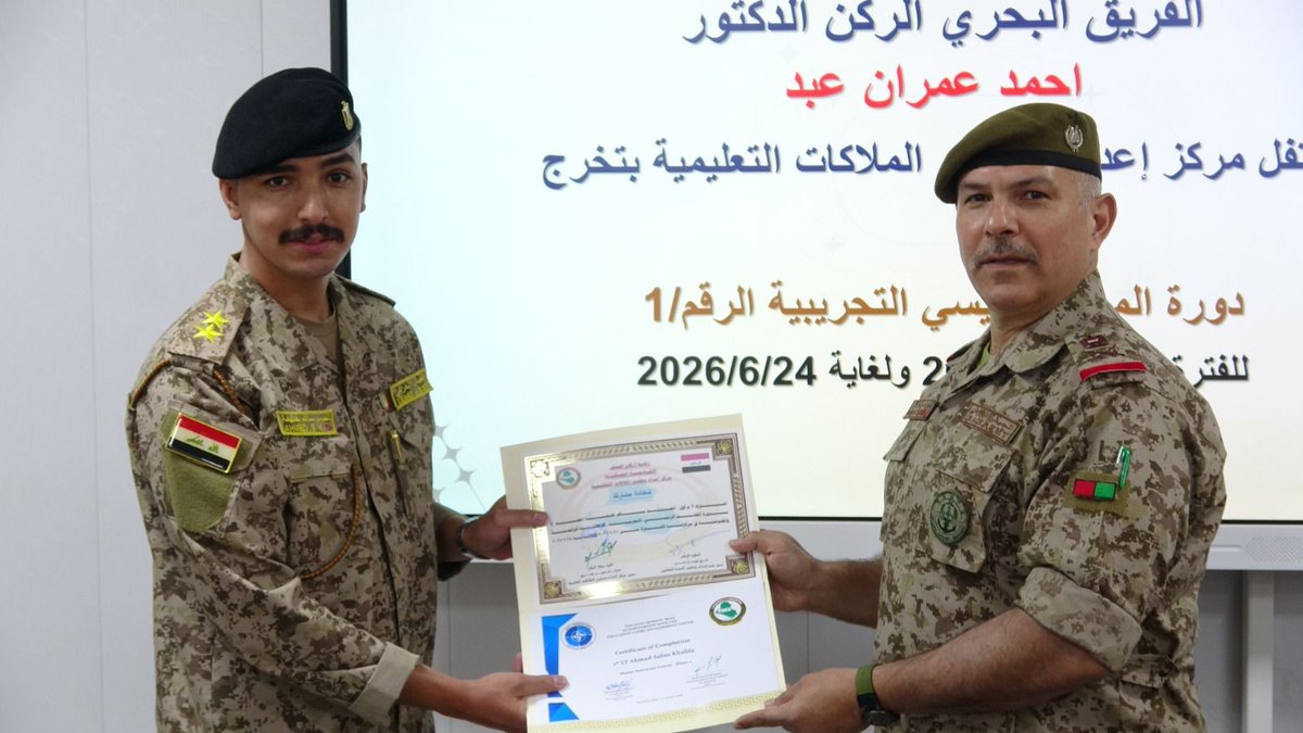 IraqNato's tweet photo. The Iraqi MoD just graduated its first-ever Master Instructors — and its first blended learning course. 11 instructors. One milestone. Congratulations to ECDC and all 11 graduates!

ت https://t.co/ZJgTDYkDkD