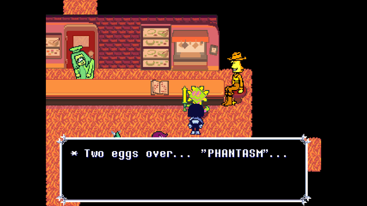 TheGuyestLame's tweet photo. #deltarunespoilers
.
.
.
.
.
I'm sorry but THIS screenshot is THE fakest of all time
PHANTASM, in front of an already teased character, in front of fucking FRIEND inside ME, right next to what looks like a deltarot character (I love your green no hate)

we can't compete with this https://t.co/UIteeFuHbd