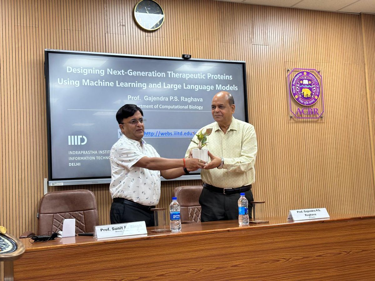 DrSunitKSingh's tweet photo. Prof. GPS Raghava, Director, IIIT Delhi delivered a talk titled "Designing Next-Generation Therapeutic Proteins Using Machine Learning and Large Language Models"  on June 25, 2026 at ACBR in SURP-2026. @ugc_india @YeDesHaiMera @UnivofDelhi @ugc_india @AICTE_INDIA @EduMinOfIndia https://t.co/UbfKTHeBkK