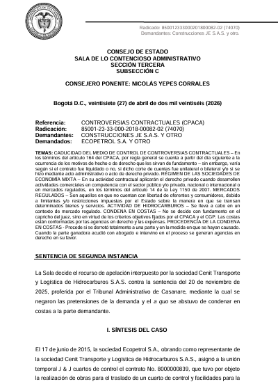 articulo20's tweet photo. SENTENCIA RECOMENDADA 🗣
#Contencioso #Contractual #Minero
El contrato y la liquidación unilateral se rigen por el derecho privado, por tratarse de actividad comercial regulada en el sector hidrocarburos: @consejodeestado
RAD: 85001-23-33-000-2018-00082-02 (74070) https://t.co/y6beJAqGDb