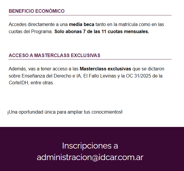 Esc_JudicialRN's tweet photo. Difundimos | Últimos días de inscripción

Inscripciones: administracion@idcar.com.ar https://t.co/UU5Tqrn6Tz
