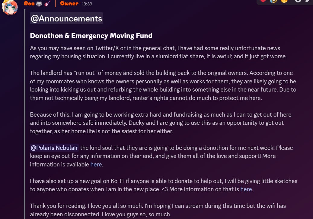 Roo_VT's tweet photo. Important Announcement.

Links below, if you are able to I would greatly appreciate your support <3 Please retweet to help get as many eyes on this as possible.

I'm so sorry for causing so much stress TvT https://t.co/YzXo0P5cHt