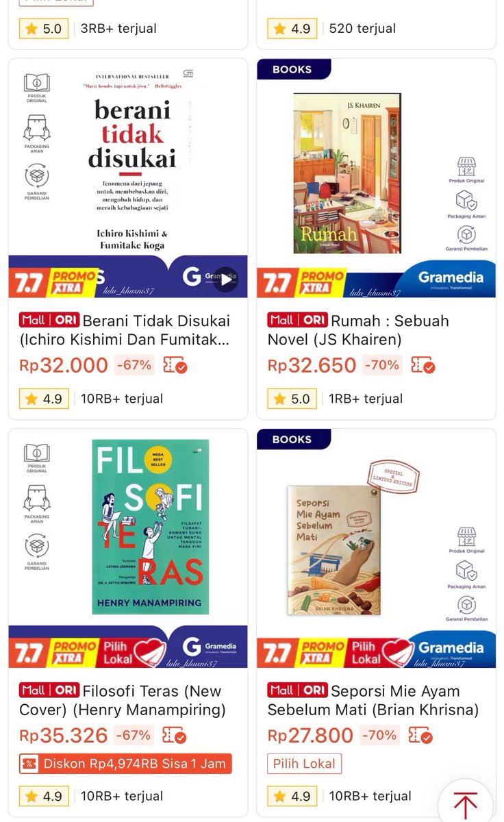 Lulu_Khusni37's tweet photo. TERNYATA GRAMEDIA PAYDAY SALE DISKONNYA UP TO 90%😭

Sini aku spill beberapa store yang diskonnya gede sekaligus cara dapetin promonya https://t.co/UltJlXOW1Y