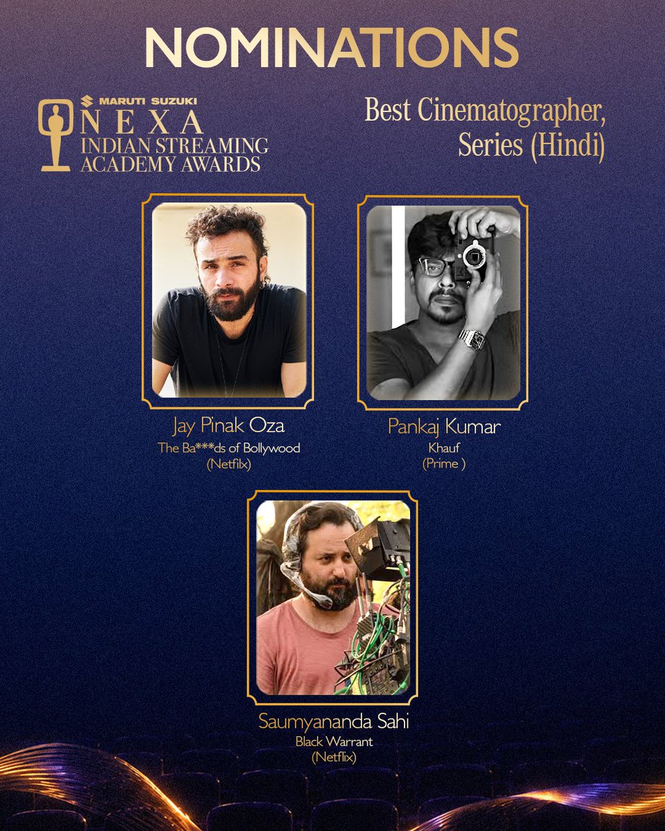 StreamingAwards's tweet photo. The way a story is photographed often shapes the way it is remembered.

Presenting the nominees for Best Cinematographer, Series.

ISAA 3rd Edition
July 18 · Fairmont Mumbai

#ISAA2026 #IndianStreaming #ISAA3 https://t.co/mOnfXZHoMM