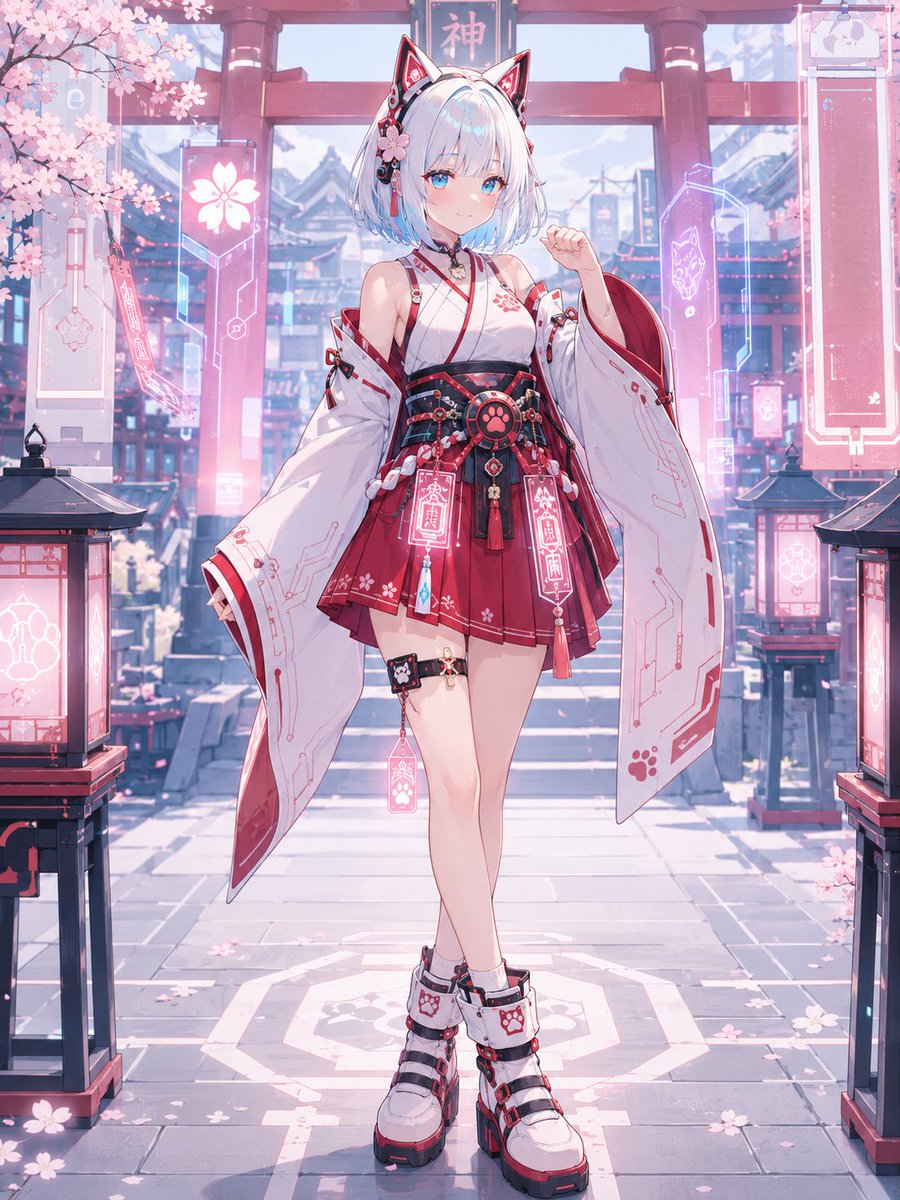 ponshiru_ai's tweet photo. 衣装プロンプトですっ！

昨日の「サイバーネコ巫女」衣装です🐾
ネコ続きっ！
ALTとリプライ欄にプロンプト置いてあります！
#AIart #AIイラスト https://t.co/K2BEjuI3I8