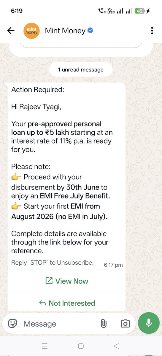 DigitalRajeev_'s tweet photo. @livemint I got a whatsapp message for pre-approved loan, but after applying, my application was rejected. If it wasn't actually pre-approved, why market it as such? Please explain what "pre-approved" really means.@RBI https://t.co/JDNHGC6ewd
