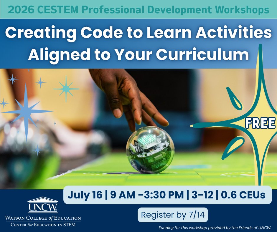 CESTEM_UNCW's tweet photo. 𝐂𝐫𝐞𝐚𝐭𝐢𝐧𝐠 𝐂𝐨𝐝𝐞 𝐭𝐨 𝐋𝐞𝐚𝐫𝐧 𝐀𝐜𝐭𝐢𝐯𝐢𝐭𝐢𝐞𝐬 𝐀𝐥𝐢𝐠𝐧𝐞𝐝 𝐭𝐨 𝐘𝐨𝐮𝐫 𝐂𝐮𝐫𝐫��𝐜𝐮𝐥𝐮𝐦

Explore coding strategies that model science concepts and leave with classroom-ready ideas.

Register by July 14: https://t.co/H0ZCc7KDwu https://t.co/zGbqatPkl3