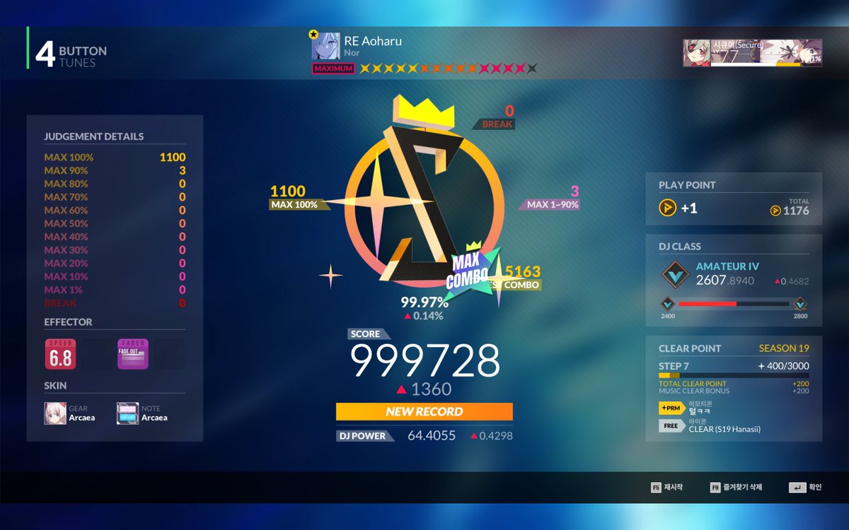 SCESecure's tweet photo. #DJMAX 와 ㅁㅊ 심장 엄청 뛰어요 (이사람 디맥 AP 1개 정도 밖에 없음..)
사실 싱크가 하나도 안 맞아서 거의 95프��를 청각에만 의존했는데 되네요 https://t.co/3UUW3mVW4i