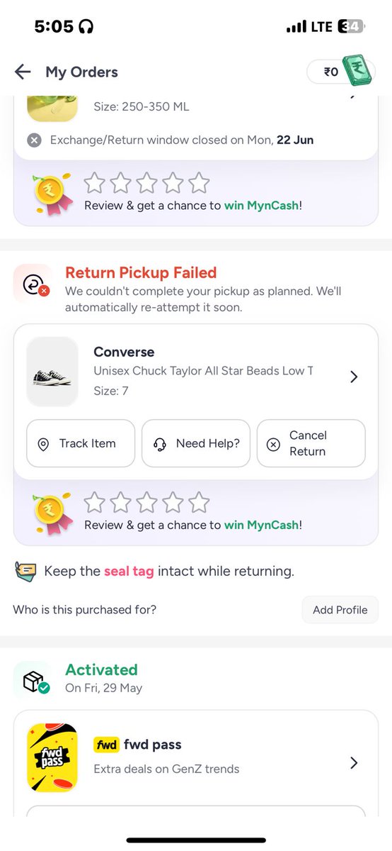 Howlinharmony1's tweet photo. @MyntraSupport I ordered converse chuck Taylors from your app and due to some sizing issue I requested for an exchange but no attemp has been made to pick up the product. Instead the exchange has been cancelled and the customer support has not beej helpful either. Plz help. https://t.co/n2gQpJMDjy