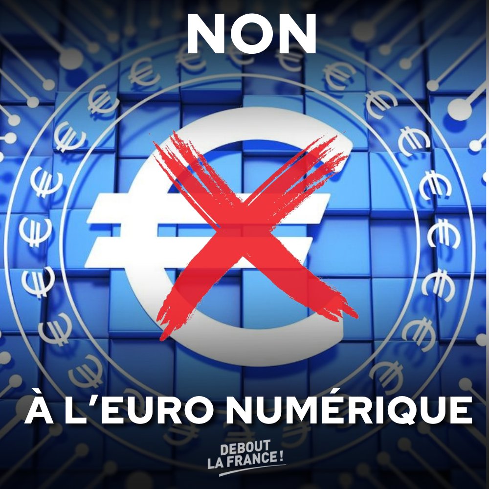dupontaignan's tweet photo. Le traçage financier arrive 🇪🇺 ! Le vote de la commission des Affaires économiques du Parlement européen validant la création d’un euro numérique est un terrible signal pour notre souveraineté nationale et nos libertés individuelles.

Ce projet de la BCE couplé à l’identité numérique européenne permettra la mise en place du crédit social à la chinoise. Mobilisons-nous contre cette nouvelle prison numérique !