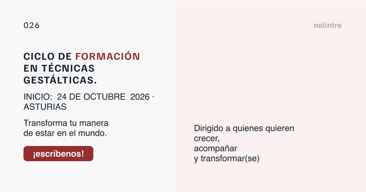nelintre's tweet photo. Formarse en Terapia Gestalt no significa únicamente aprender una metodología de intervención.

Significa revisar cómo miras, cómo escuchas, cómo te implicas, cómo te proteges, cómo acompañas y cómo decides actuar en situaciones complejas. https://t.co/GR36940Q6e