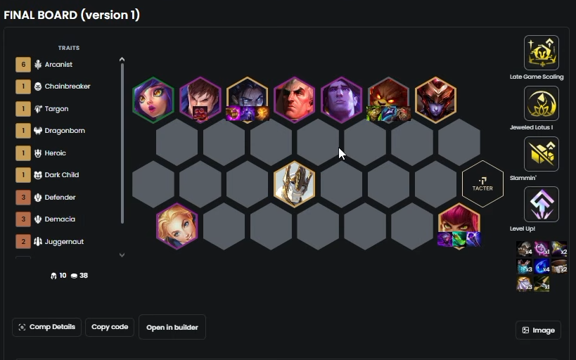 TFTtomus's tweet photo. Best Compositions in Set 16 Revival Choncc Treasure🔥 

More coming soon🥰

#TFT #TeamfightTactics #lol #leagueoflegends #lol #spacegods https://t.co/6FCko5UGcO