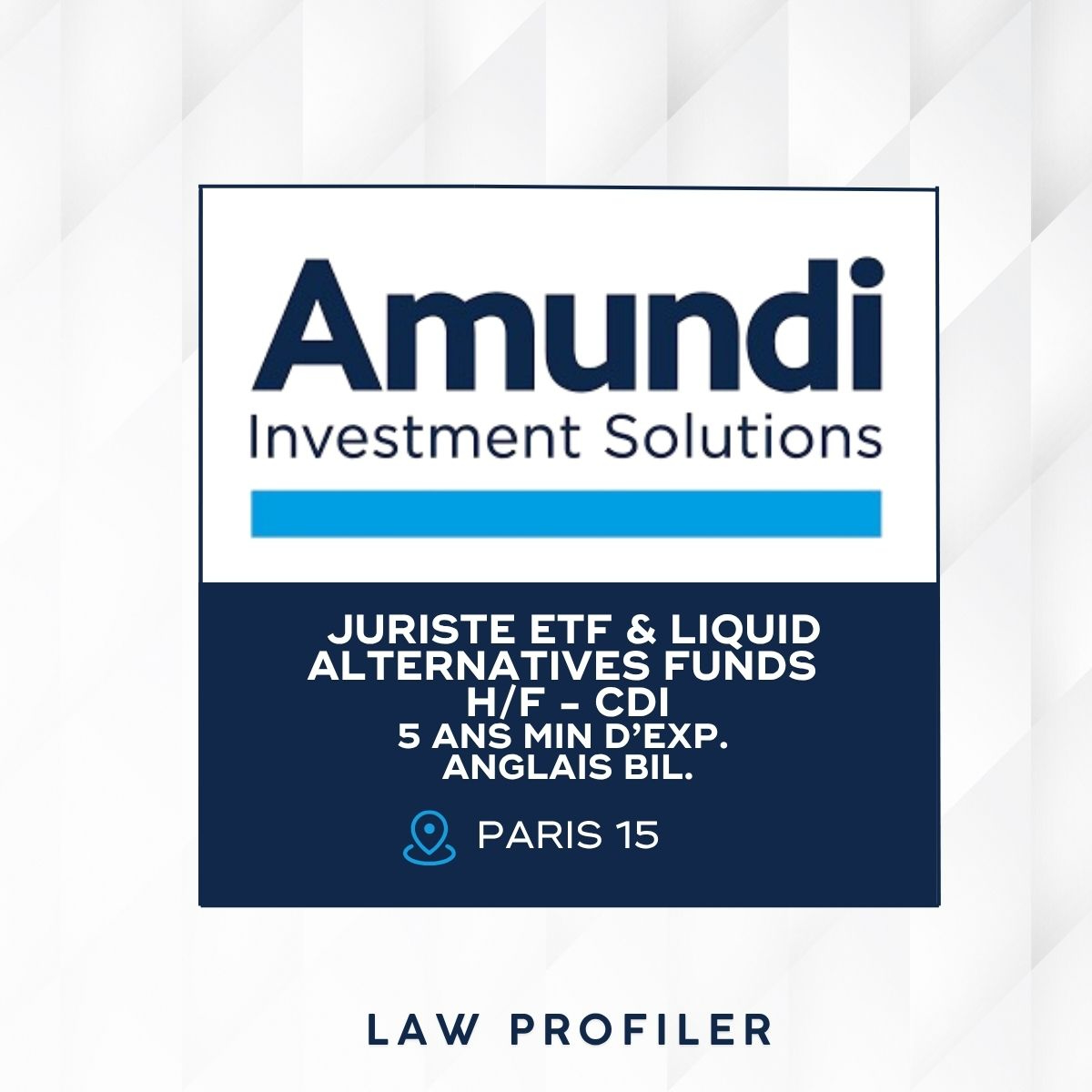 law_profiler's tweet photo. AMUNDI
JURISTE ETF & LIQUID ALTERNATIVES FUNDS H/F
5 ANS MIN D’EXP. EN GESTION D’ACTIFS (AVOCAT(E) ET/OU ÉTABLISSEMENTS FINANCIERS ) - ANGLAIS BIL.
📍 Paris 15 📅 Asap

VOTRE PROFIL. :
- Ecole de commerce / Université / Ecole ingénieurSpécialisation : Droit Financier/droit des sociétés.
- 5/7 ans en finance ou en gestion d’actifs acquise en cabinet d’avocats ou dans des établissements financiers.
- Anglais bilingue : (négociation et rédaction).

--
Vous serez rattaché(e) au pôle « ETF & Indexing et Liquid Alternatives Funds ». L’équipe juridique a en charge les projets relatifs aux fonds listés et indiciels, les fonds de gestions alternatives et la plateforme de comptes-gérés. L’équipe est composée de 6 collaborateurs, au sein de la Direction juridique d’Amundi Asset Management. Vous aurez pour principales missions la fourniture de conseils juridiques en vue de créer et restructurer les fonds et mandats français et étrangers gérés par les Lignes-Métier « Distribution, Wealth Division, Passive Management » et « Amundi Alternative » commercialisés auprès des clients d’Amundi, via nos équipes commerciales ou nos réseaux de distribution et d’en assurer la sécurité juridique.

La/le juriste aura également pour mission de négocier et rédiger des conventions liées aux activités de gestion (mandats et délégations de gestion, contrats de licence d’indice, contrats de conseil en investissement, contrats de confidentialité, contrats dépositaires, contrats de gestion administrative etc.) et d’organiser/participer, avec les équipes « Public affairs » d’Amundi, à la veille réglementaire dans le domaine de la ligne métier en particulier et de la gestion d’actifs en général.

Vous travaillerez étroitement avec les équipes d’ingénierie financière et de structuration, les équipes de vente, de gestion de portefeuille, de marketing, du département des risques, du département de la conformité et du contrôle interne et les fonctions opérationnelles des deux lignes-métier « Distribution, Wealth Division, Passive Management » et « Amundi Alternative ». A ce titre, vous participerez à toutes les phases de la vie d’un organisme de placement collectif : de l’étude de faisabilité à sa commercialisation, et vous mettrez en place les dispositifs contractuels nécessaires.

Sous la supervision du responsable du pôle, vous serez principalement impliqué(e) dans les missions suivantes:
· conseil et création d’OPC, principalement de droit français, luxembourgeois et irlandais ;
· conseil juridique à l’occasion de la restructuration de ces OPC, incluant également les fonds de gestion alternative off-shore...

---
PLUS DE DÉTAILS :
https://t.co/lvyAbWdzQS