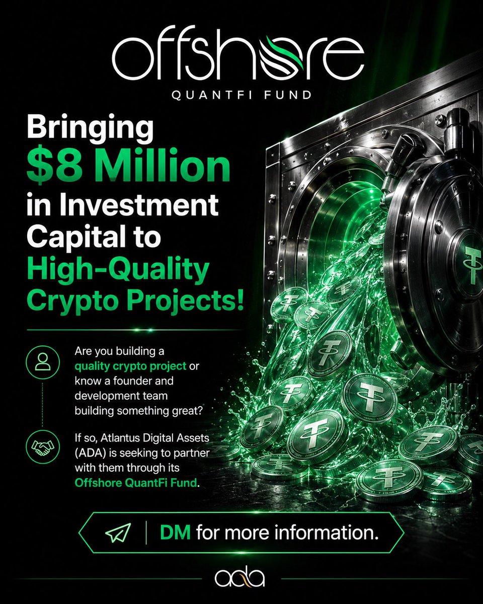 adaoffshore's tweet photo. Atlantus Digital Assets (ADA) is seeking promising Web3 projects to partner with through its Offshore QuantFi Fund.

Qualified projects may receive a minimum initial investment of $10,000, with the potential for up to $100,000 in token support funding for projects that meet our investment criteria.

Tag a project and share this post with your favorite crypto project or Web3 developer.