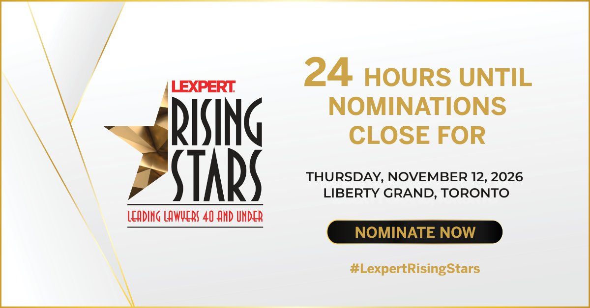CanLawMag's tweet photo. ⏳ 24 hours left to nominate Canada’s Rising Stars.

Don’t miss the chance to recognize outstanding young talent!

https://t.co/FCyM7TZaoQ https://t.co/RsMNs4ipR4