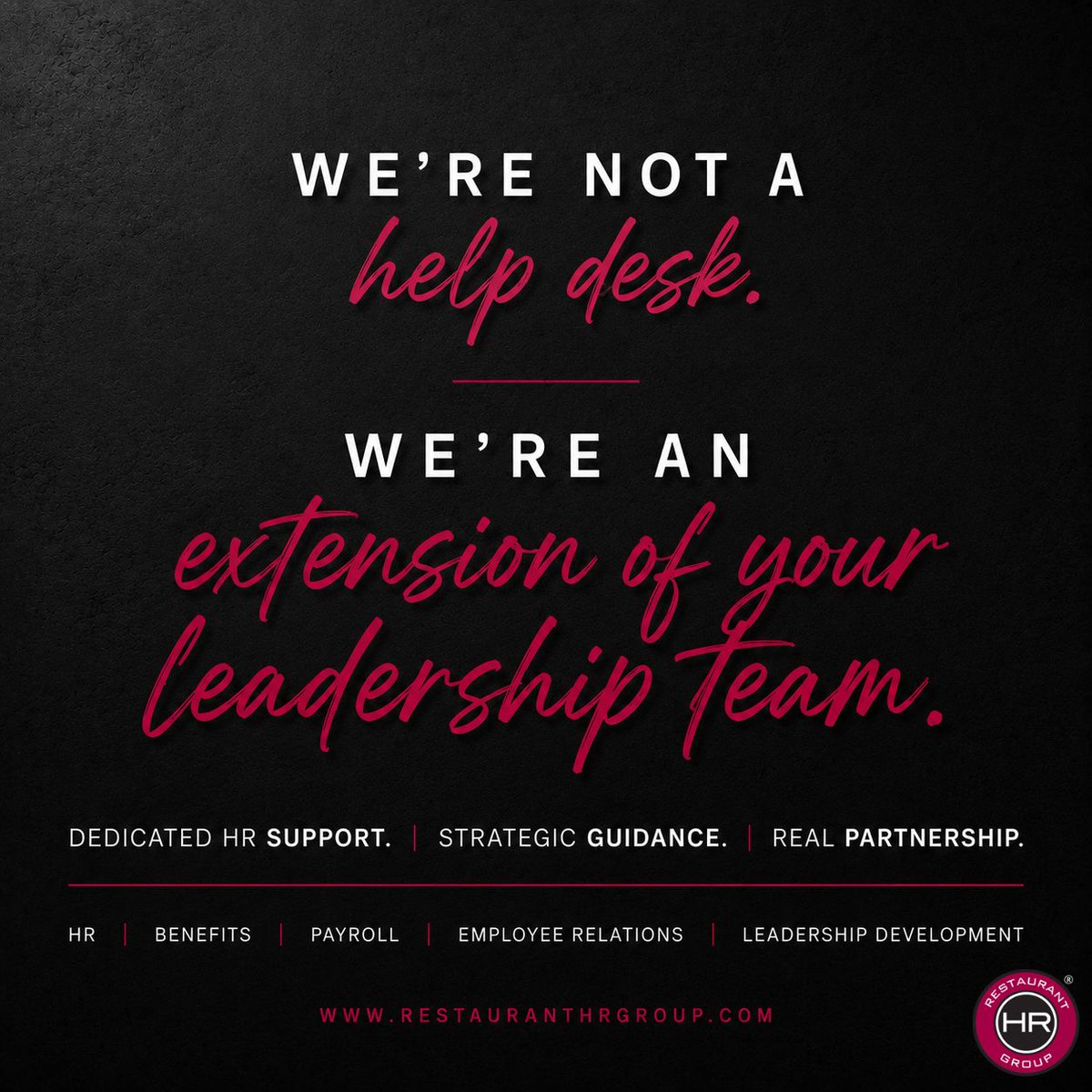 RHRGroup's tweet photo. Most leaders need a trusted partner to help them navigate difficult conversations, performance challenges, employee relations issues, and growth.

That's the role we strive to play every day at Restaurant HR Group.

#RestaurantHR #RestaurantLeadership #HospitalityLeadership https://t.co/i4ARKJvU5A