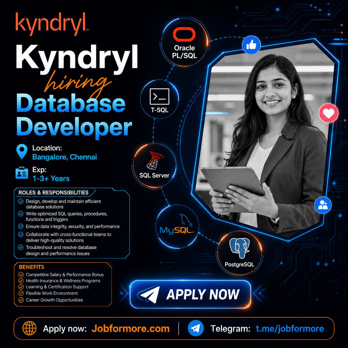 jobformore's tweet photo. 💾 Database Developer @ Kyndryl
📍 Bangalore, Chennai | 1-3+ yrs
🎓 IT / Computer Science
🔧 Oracle PL/SQL, T-SQL, SQL Server, MySQL, PostgreSQL
#Jobformore #Kyndryl #DatabaseDeveloper #Hiring #TechJobs
Apply: https://t.co/FwrPizgbs9 https://t.co/dwRDmU6PRQ