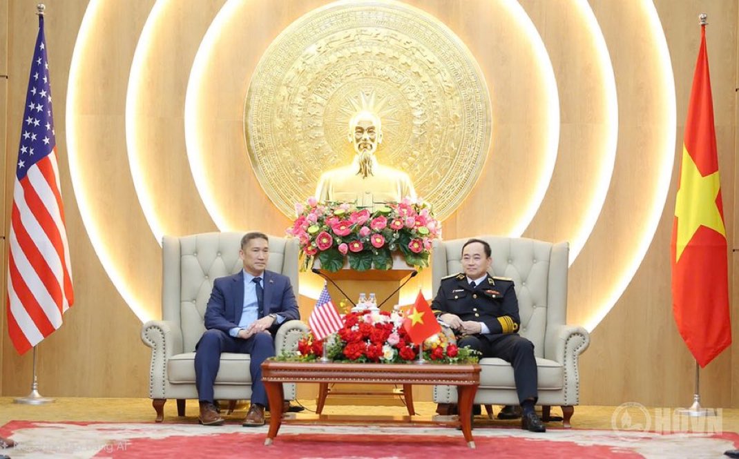 DrewPavlou's tweet photo. What a fucking photo.

Hung Cao’s family fled the Vietnamese communists as refugees.

He returns to meet with the Vietnamese communists as emissary of the most powerful empire in world history, acting Secretary of the United States Navy.

It’s like a biblical story. Joseph’s brothers sell him into slavery and he returns to them as the powerful representative of the Pharaoh

Amazing