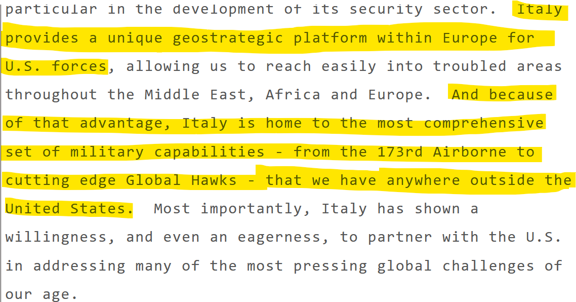 SMaurizi's tweet photo. you have to realise that without the @wikileaks secret documents, I would never have understood the full details of the role of #USMilitaryBases in #Italy. 

This topic is a 'no-go zone' in Italian media, hence citizens are denied any chance to understand and act https://t.co/Ga3UPQ3OE4