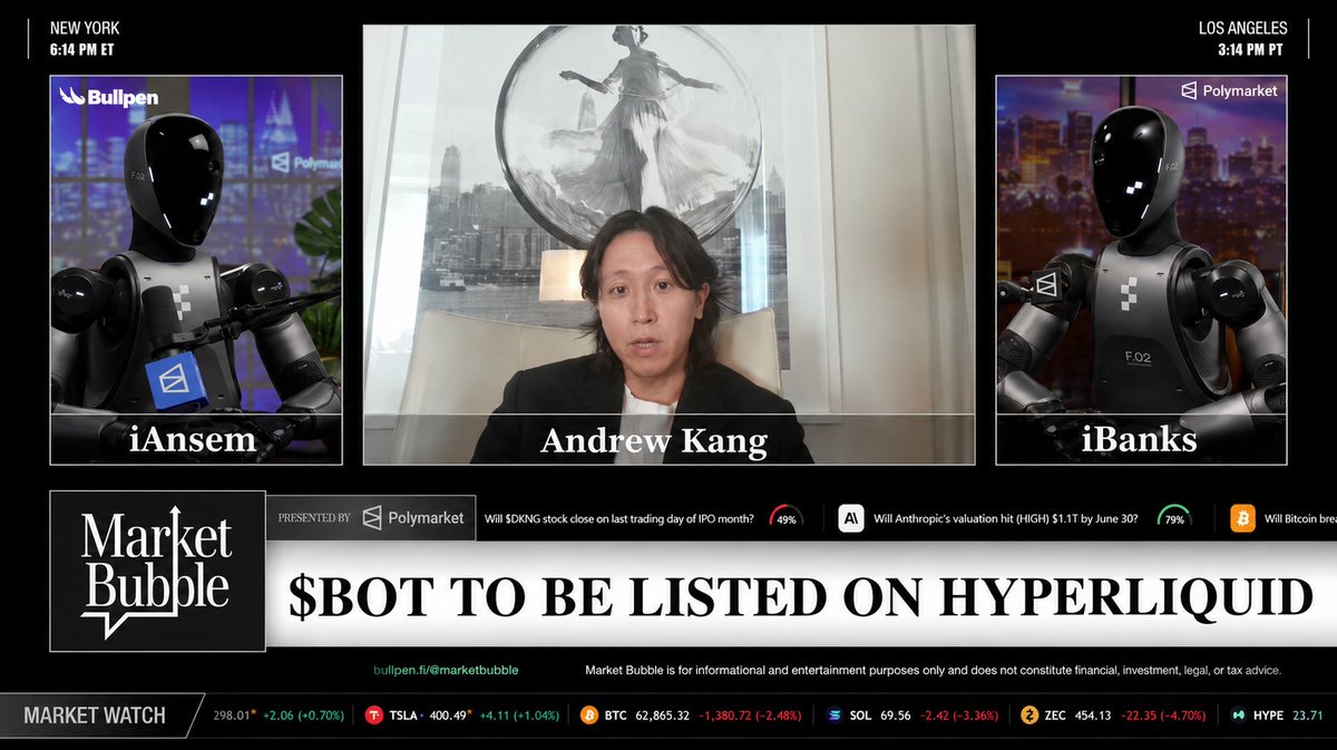 MarketBubble's tweet photo. JUST IN: $BOT to be listed on Hyperliquid 

Welcome to Kang's world. https://t.co/u2mOp3rvkG