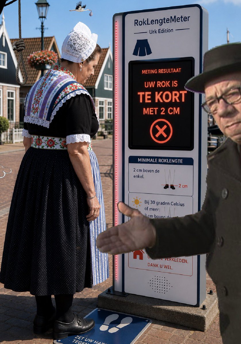 VisitUrk's tweet photo. Op drie plaatsen op #Urk kunnen onze dames nu automatisch de lengte van hun rok laten controleren. Bij hoge temperaturen boven de 30 wordt een extra centimeter toegestaan. https://t.co/wT8ruCCBKi