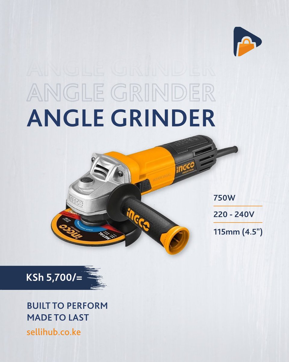 sellihub's tweet photo. Take on cutting, grinding, and finishing tasks with confidence using the INGCO Angle Grinder 750W.
Available @ KSh. 5,700/=
Call us: +254 727 219764
Email us: sellihub@gmail.com
Visit: https://t.co/RhvZFoFgYV
#Sellihub #INGCO #AngleGrinder #HardwareKenya https://t.co/t7SI5dWw1F