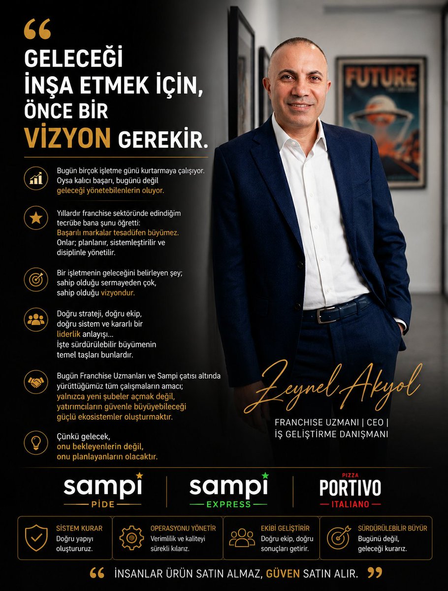 zeynelakyol's tweet photo. Geleceği inşa etmek için önce bir vizyon gerekir.

#zeynelakyol #franchise #franchising #franchies #franchiseuzmanları #sampi #sampiexpress #pizzaportivo https://t.co/uvG7R2UdBz