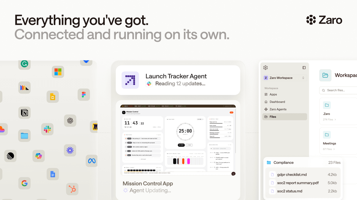 aresotik's tweet photo. YOUR KNOWLEDGE IS SCATTERED AND IT'S COSTING YOU HOURS

Zaro brings it all together.

say "build me a tracker" and it ships a real app, not a prototype.

agents that leave your brief ready every morning. here ⬇️ https://t.co/zzF4fxL6i7